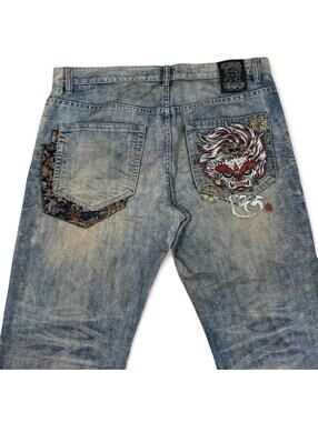 RARE Y2K VINTAGE JIZO EMBROIDERY ON BACK UNIQUE DESIGN DENIM